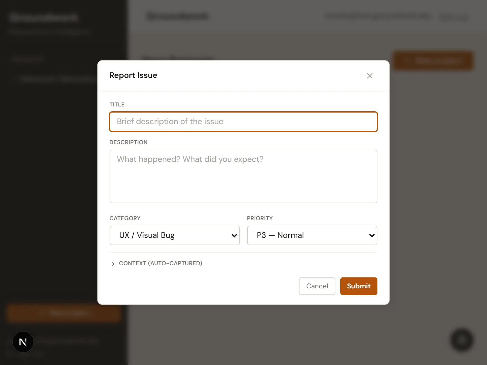 Feedback modal open